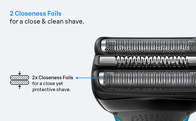 Close-up of the Series 3 shaver head featuring two Closeness Foils for a close and clean shave.