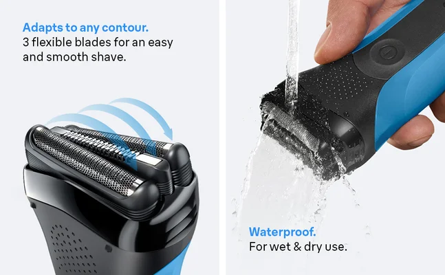 Braun Series 3 Adapts to any contour with 3 flexible blades for a smooth shave. For wet & dry use.