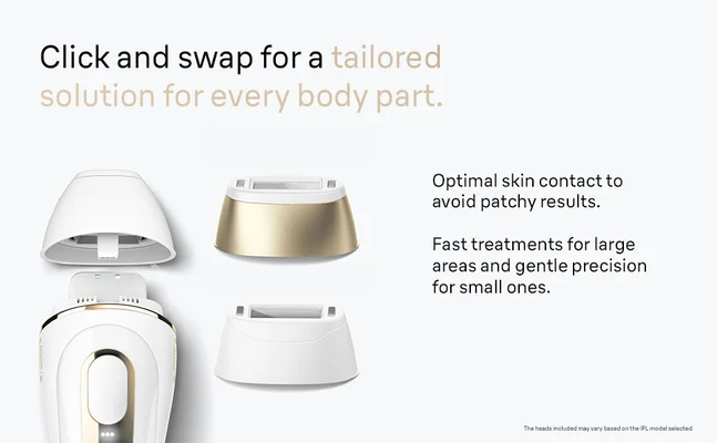 Swap heads for a tailored solution for every body part. Fast treatments for large areas and gentle precision for small ones.