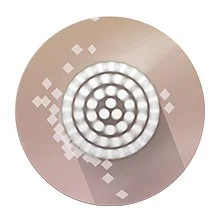 Braun brush head with circular bristle pattern on a round, gradient background.