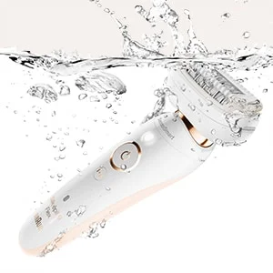 Braun epilator shown submerged in water, highlighting its wet and dry functionality.