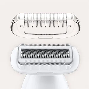 Braun epilator head showing the close-up detail of the precision head and protective cap.