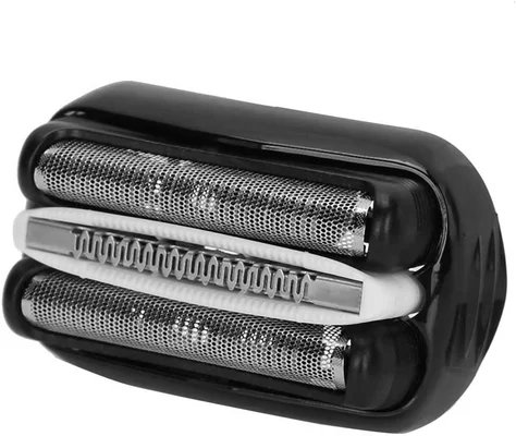 Braun replacement shaver head featuring two SensoFoil blades and an integrated middle trimmer.