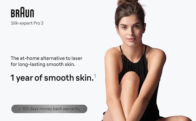 Enjoy the freedom of 1 year of smooth skin with Braun IPl 3.1 With 100 days money back guarantee. 1When following recommended regimen, individual results may vary.