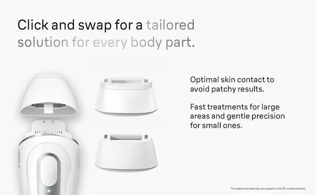 Swap heads for a tailored solution for every body part. Fast treatments for large areas and gentle precision for small ones.