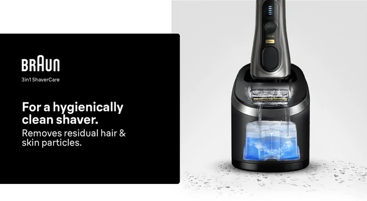 Braun shaver placed inside SmartCare Cleaning Center