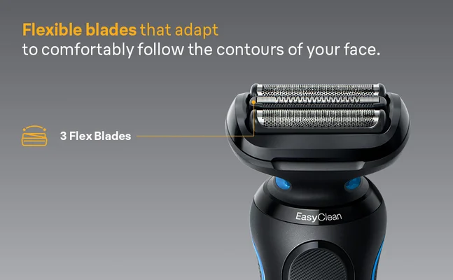 Picture shows felxible blades of Series 5 Shaver.