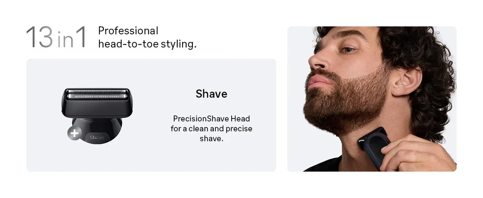 A man shaving his neck with the braun all in one Series 7 PrecisionShave Head attachment