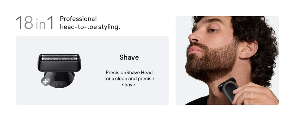 A man shaving his neck with the braun all in one Series 7 PrecisionShave Head attachment