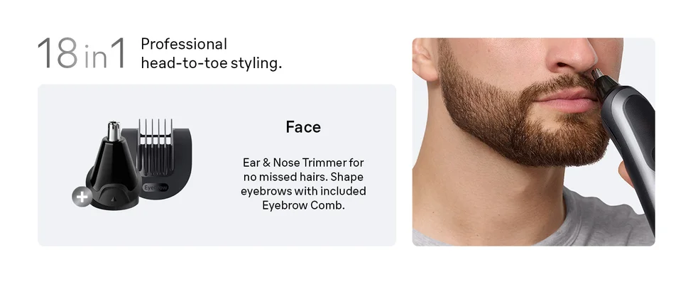 A man trimming his nose with the braun all in one Series 7 nose trimmer