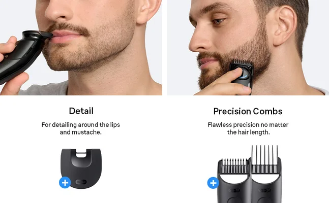 Two images showing different ways to style your beard using the Braun Series 3 Beard Trimmer kit