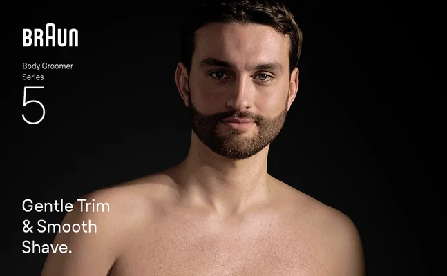 Young shirtless man after using the Braun Body Groomer Series 5
