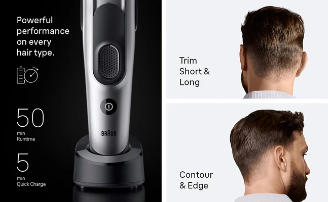 Braun hair clippers Series 7 with powerful performance on every hair type. Trim, contour and edge