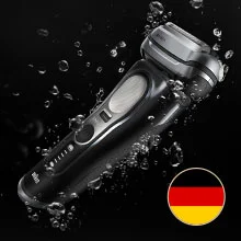 Series 9 PRO+ Shaver shown with waterproof feature and german flag.