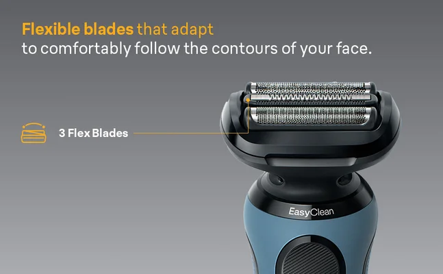 Picture shows felxible blades of Series 5 Shaver.