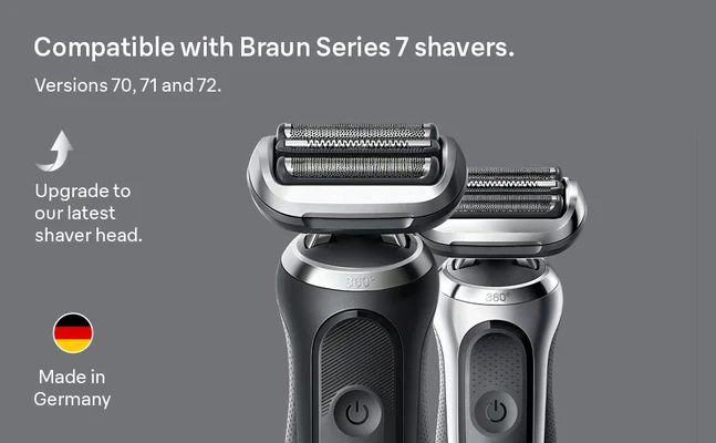 Picture showing compability with Braun Series 7 shavers. Made in Germany