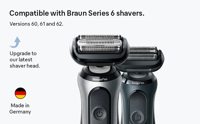 Picture showing compability with Braun Series 6 shavers. Made in Germany