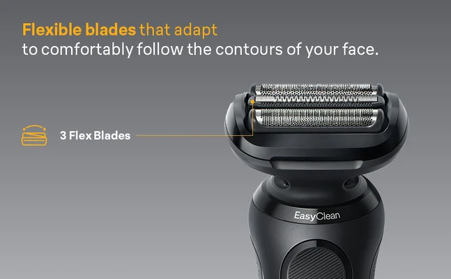 Picture shows felxible blades of Series 5 Shaver.