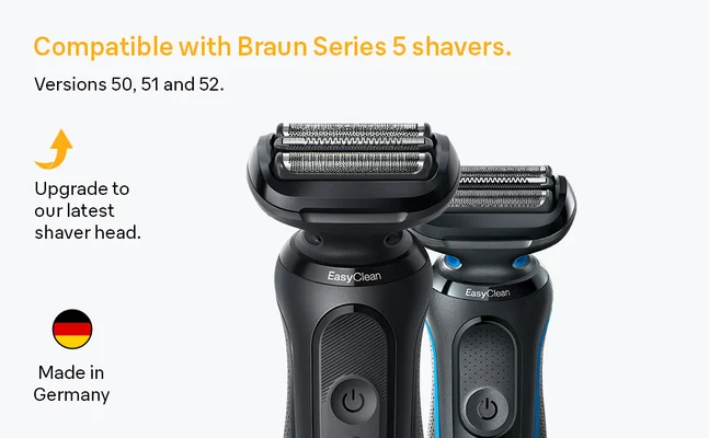 Picture showing compability with Braun Series 5 shavers. Made in Germany