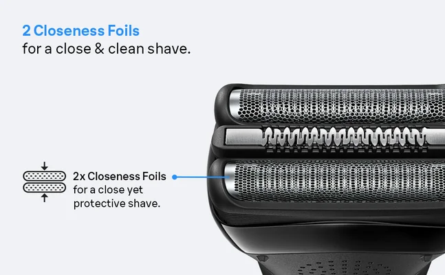 Close-up of the Series 3 shaver head featuring two Closeness Foils for a close and clean shave.