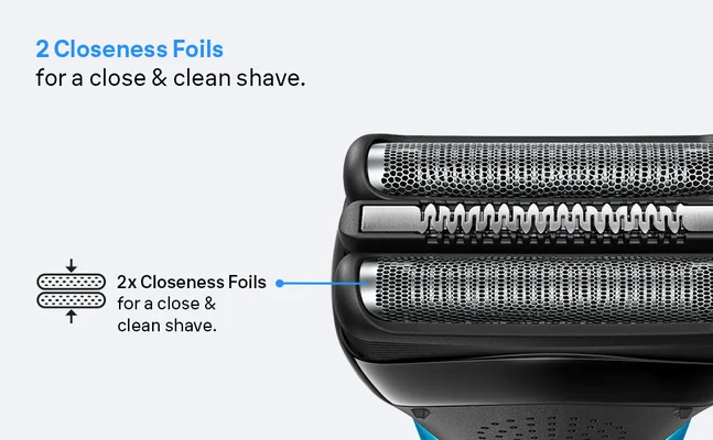 Close-up of the Series 3 shaver head featuring two Closeness Foils for a precise and clean shave.