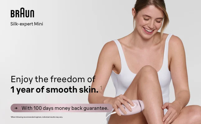 Skin appreciation image of a woman enjoying the freedom of 1 year of smooth skin.