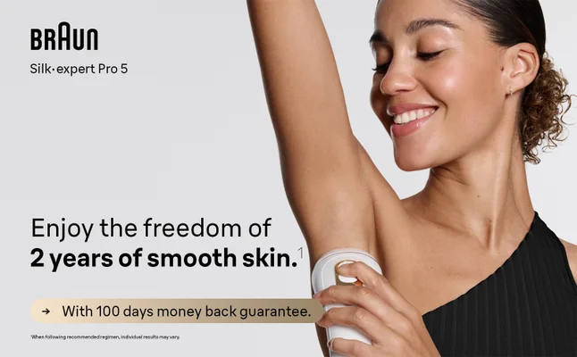 A woman using the Braun Silk·expert Pro 5 on her underarm.
