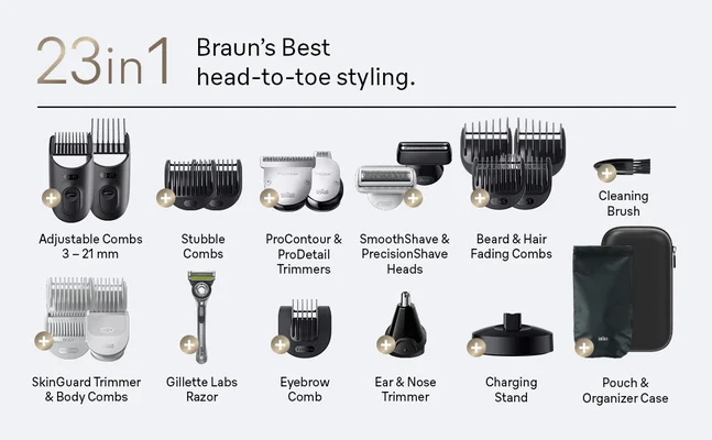 Braun All-in-One Series 9 23-in-1 set with trimmer, attachments and organiser case.