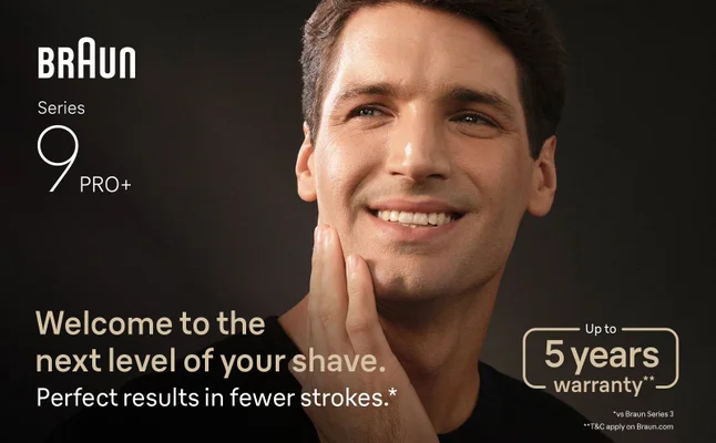 Braun Series 9 PRO+ electric shaver with smooth shaving results and up to 5-year warranty.