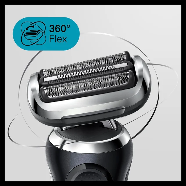 Braun shaver head highlighting 360° Flex technology.