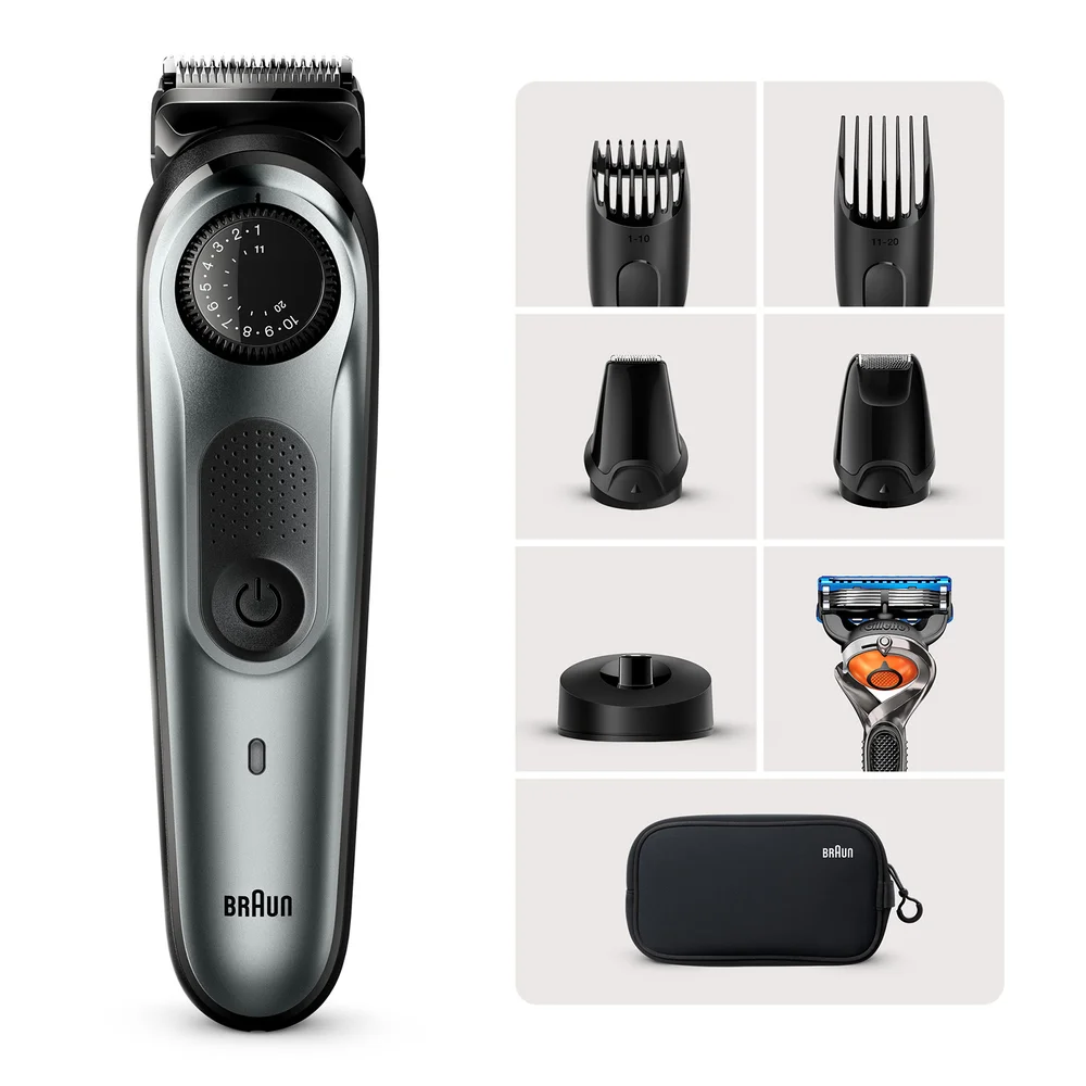 Beard Trimmer with 4 attachments, Gillette Razor and Charging Stand Image 1