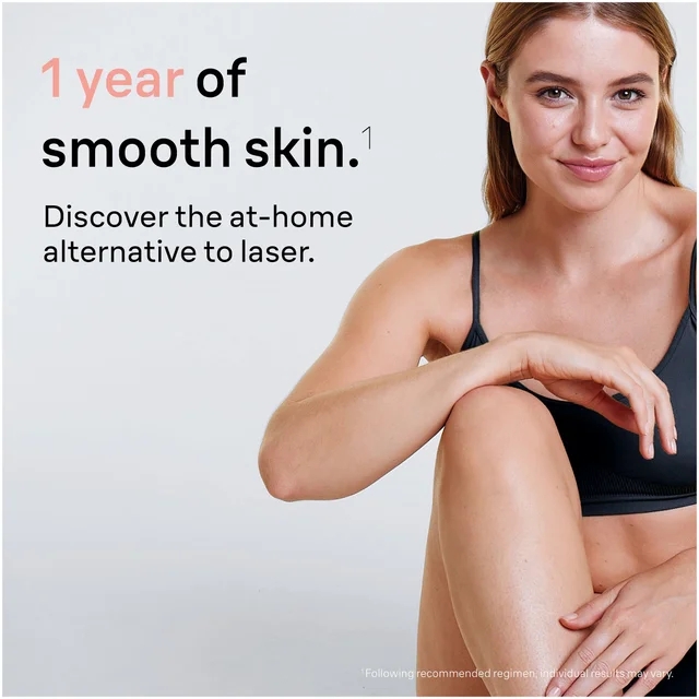 Braun at-home laser alternative delivers 1 year of smooth skin, shown on a woman.
