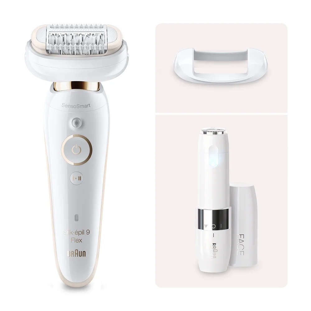 Braun Silk-épil 9 Flex 9-005 Epilator with Flexible Head for Easier Hair Removal, White/Gold Image 1