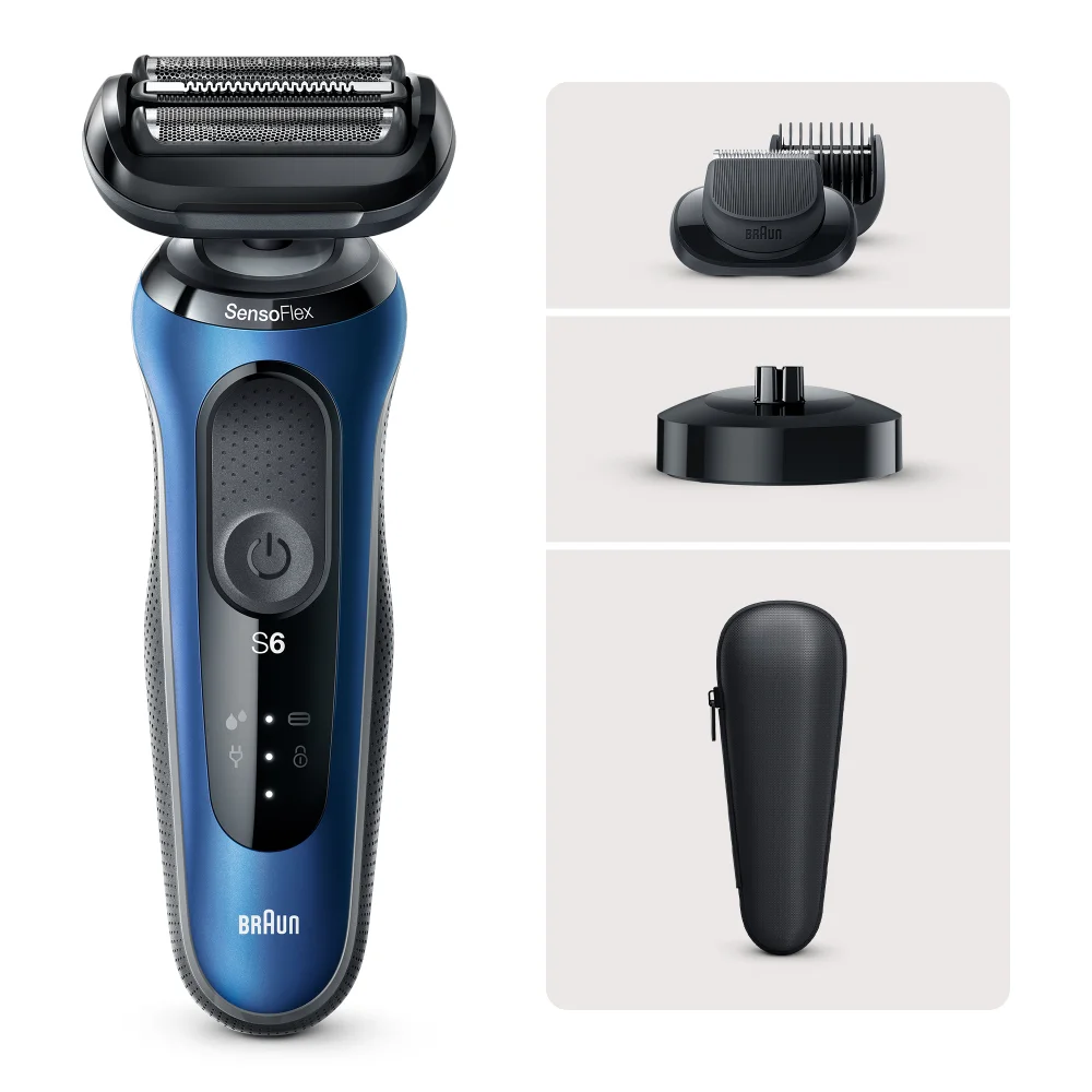 Braun Series 6 60-B4500cs Electric Shaver with Charging Stand, Blue Image 1