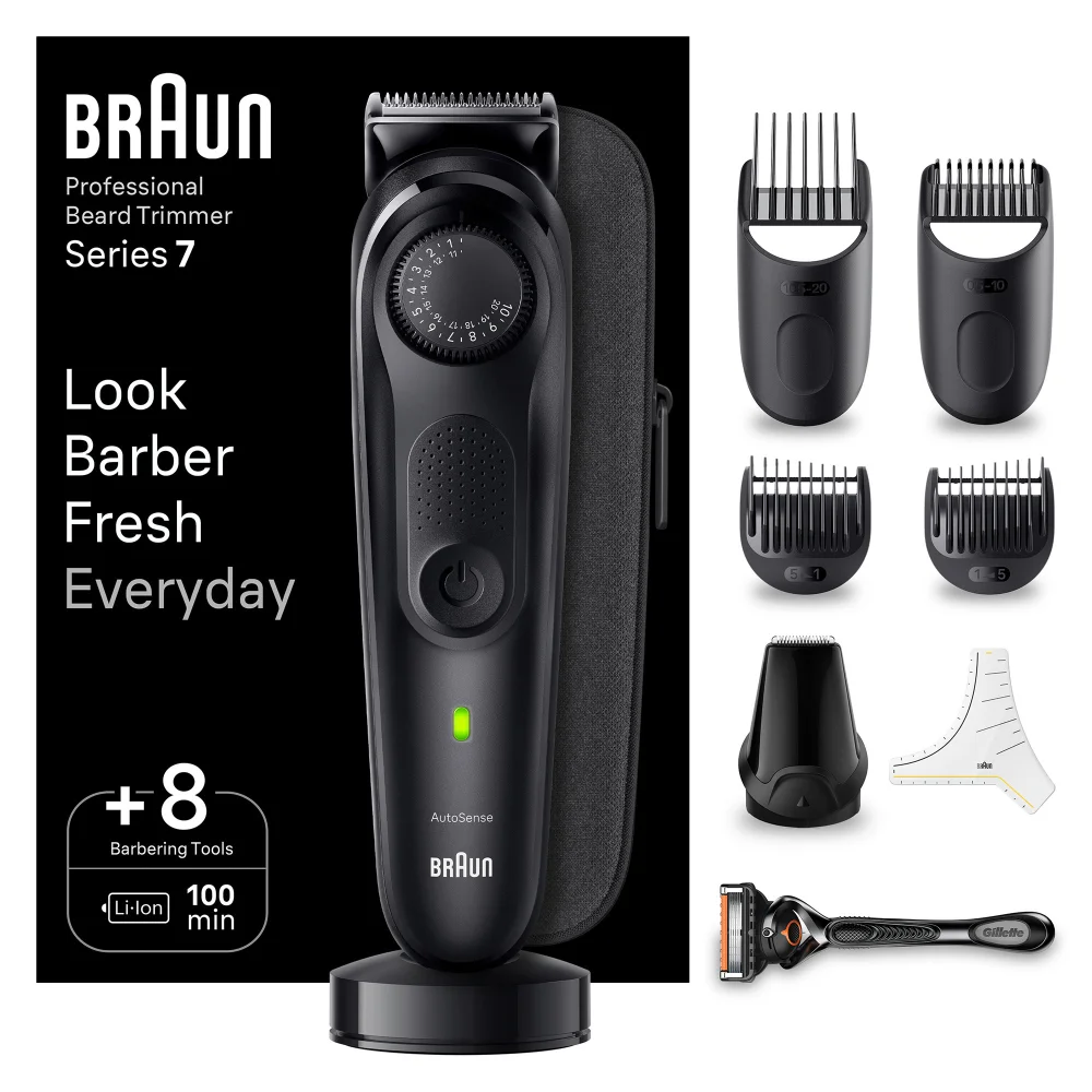Braun Professional Beard Trimmer Series 7, with +8 barbering tools and a Gillette razor.