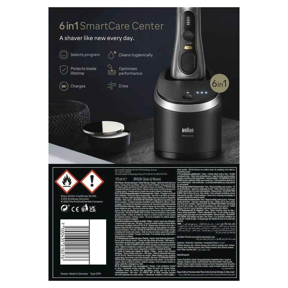 Braun Series 9 9360cc Electric Shaver - Clean&Charge Station, Titanium Trimmer, Wet & Dry Shave