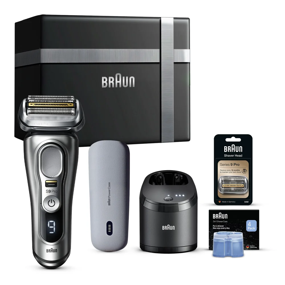 Braun Gift Box: Electric Shaver Series 9 PRO+, Cleaning Cartridge 4 Pack, & 94M Head Replacement Image 1