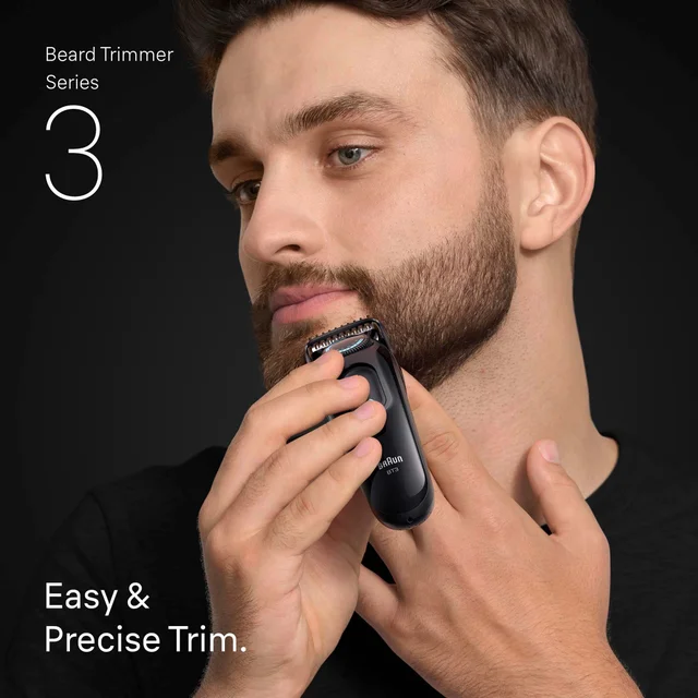 Braun Beard Trimmer Series 3, highlighting the claim 'Easy & Precise Trim'.