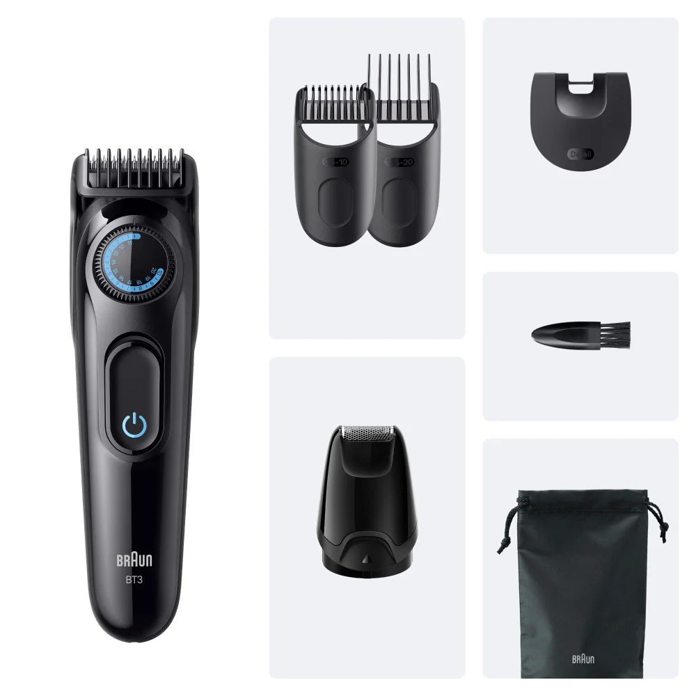 Braun BT3 beard trimmer with a full set of styling attachments.