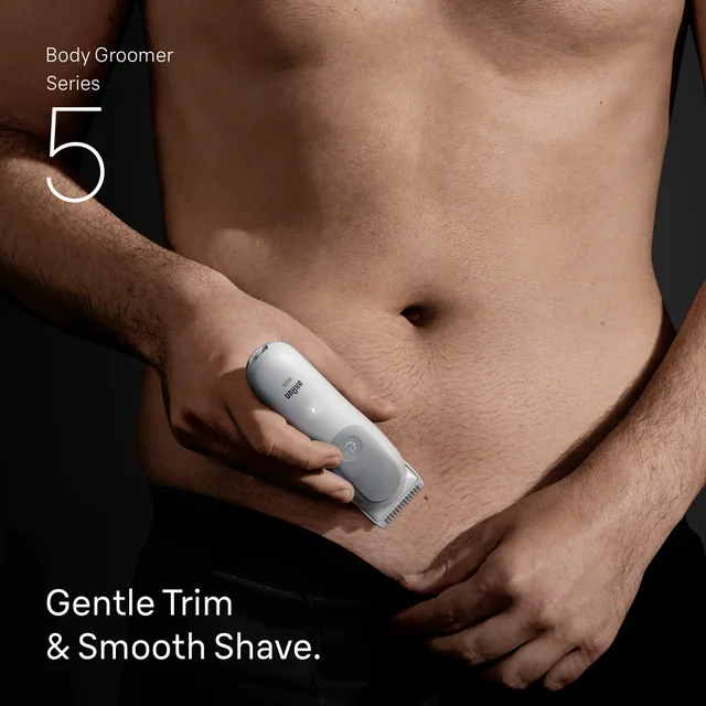Braun BodyGroomer Series 5 used for a gentle trim and smooth shave.