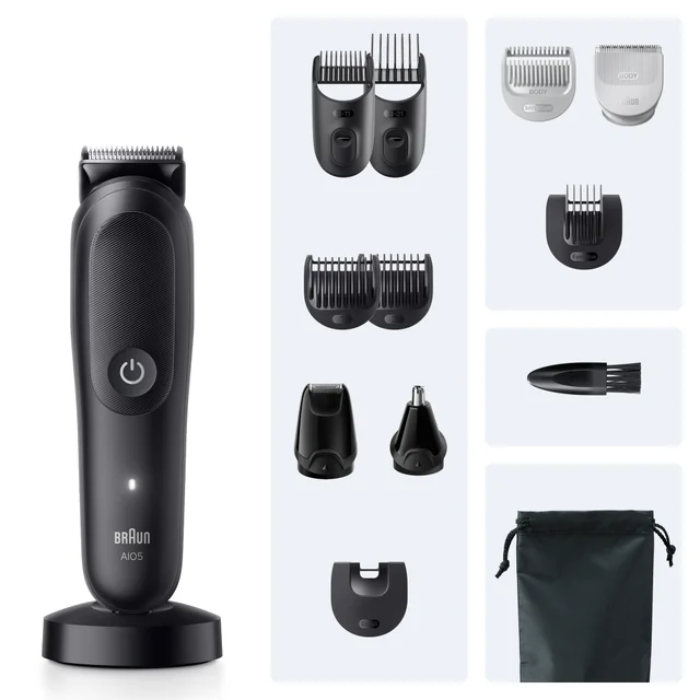 Primary image showing components of Braun All in One Trimmer AIO5565