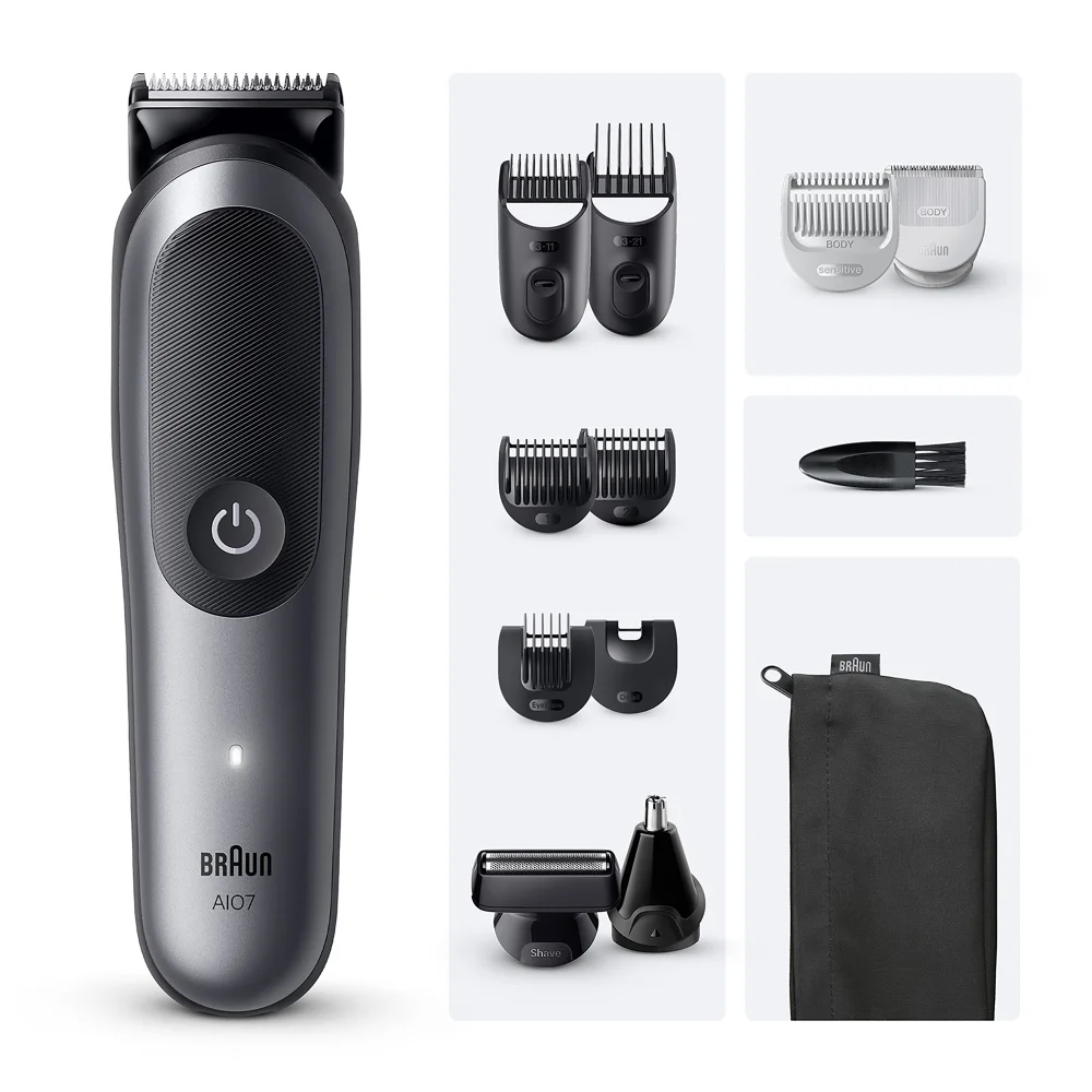 Primary image showing components of Braun All in One Trimmer AIO7545