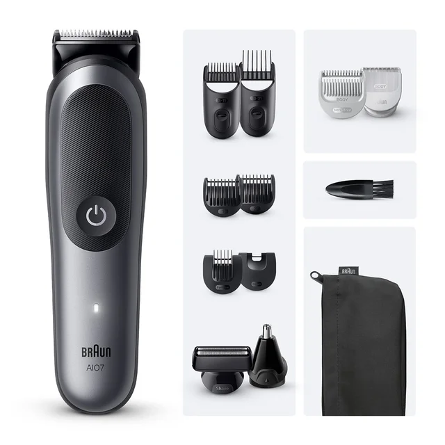Primary image showing components of Braun All in One Trimmer AIO7545