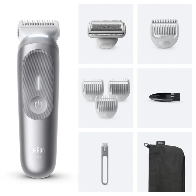 Primary image showing components of Braun Body Groomer BG7555