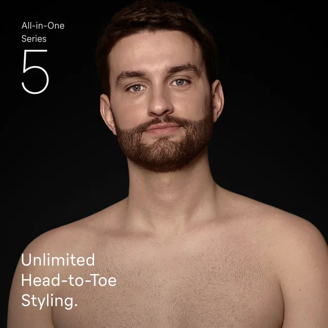 Braun All-in-One Series 5, highlighting 'Unlimited Head-to-Toe Styling'.