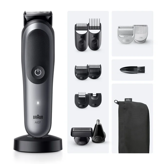 Primary image showing components of Braun All in One Trimmer AIO7560