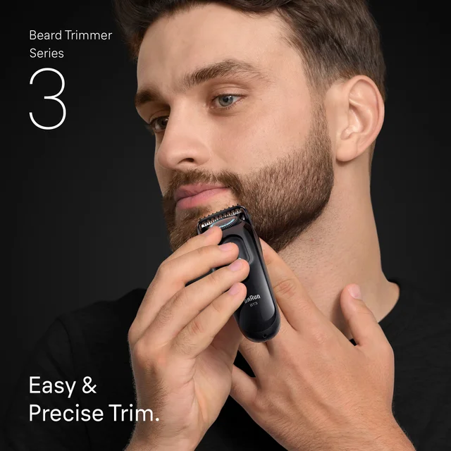 Man using Braun BT3 Beard Trimmer Series 3 for an easy and precise trim.