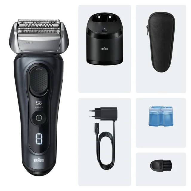 Primary Image showing components of Braun Series 8 8663cc Electric Shaver