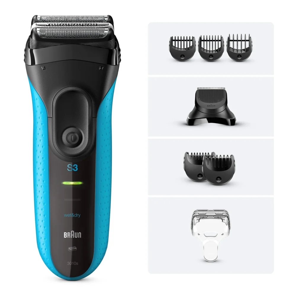 Braun Series 3 Wet&Dry electric shaver 3010s with various trimming and styling attachments.
