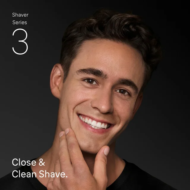 Man with smooth skin, showcasing Braun Shaver Series 3's close & clean shave.